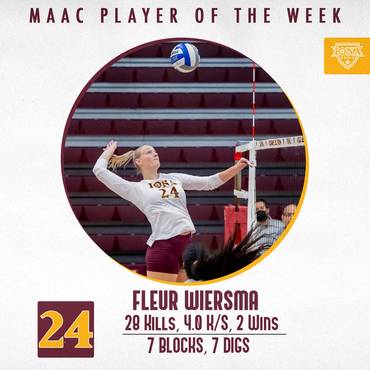 Fleur Wiersma, MAAC Player of the Week!